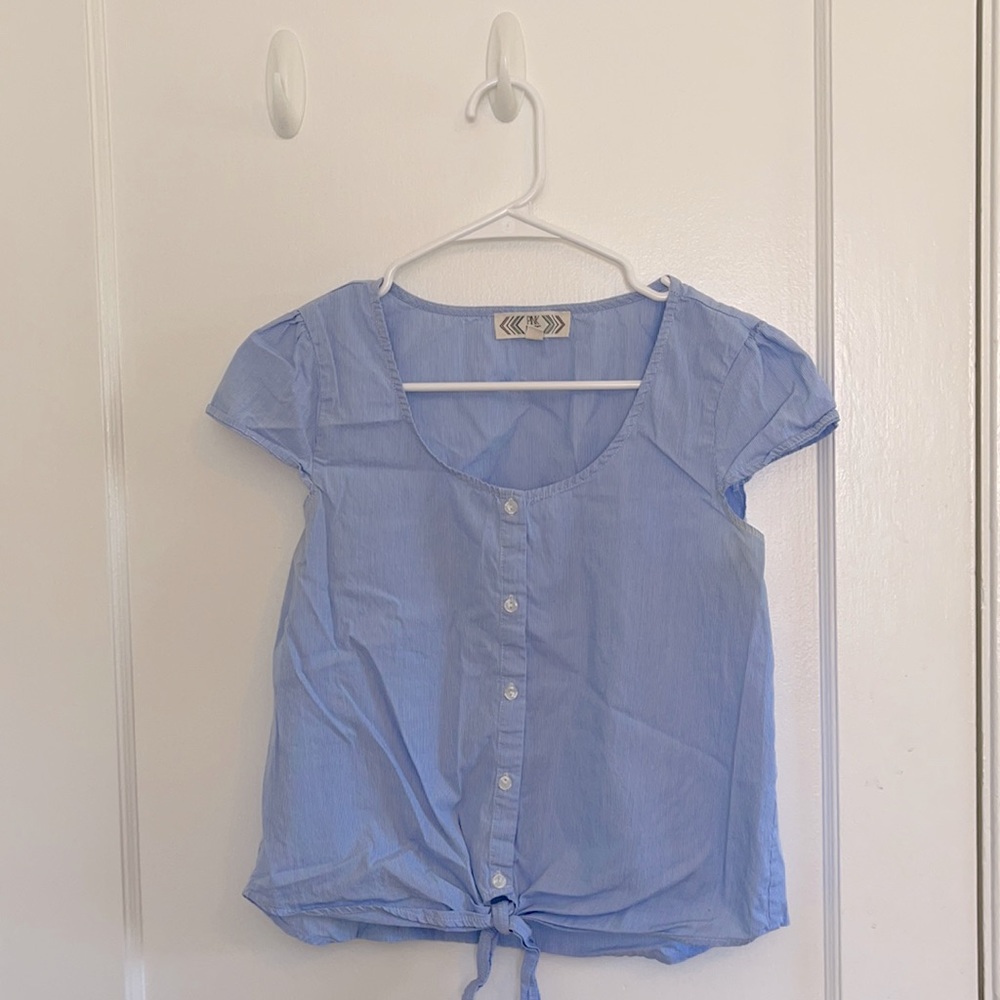 Baby blue/white thin striped blouse